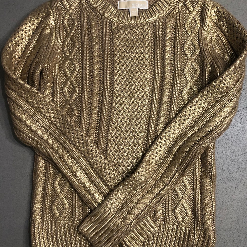 Michael Kors Gold Shimmer Cable-Knit Sweater